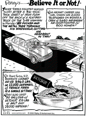 Ripley's Believe It or Not on Tuesday November 21, 2000 Comic Strip