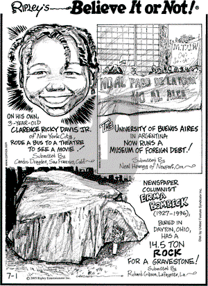 Ripley's Believe It or Not on Friday July 1, 2005 Comic Strip