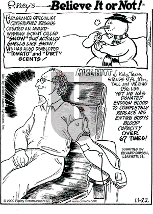 Ripley's Believe It or Not on Wednesday November 22, 2000 Comic Strip