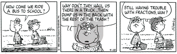 Peanuts on Tuesday April 28, 1992 Comic Strip