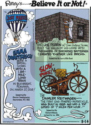 Ripley's Believe It or Not on Friday September 14, 2012 Comic Strip