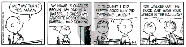 Peanuts on Wednesday September 3, 1986 Comic Strip