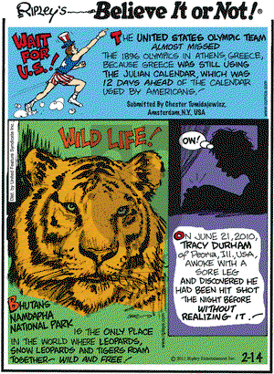 Ripley's Believe It or Not on Monday February 14, 2011 Comic Strip