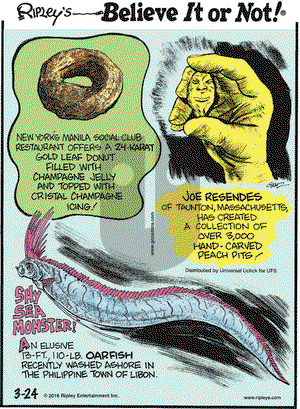 Ripley's Believe It or Not on Thursday March 24, 2016 Comic Strip