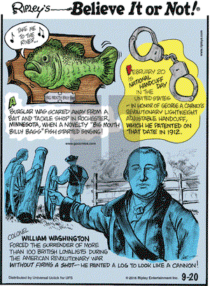 Ripley's Believe It or Not on Tuesday September 20, 2016 Comic Strip