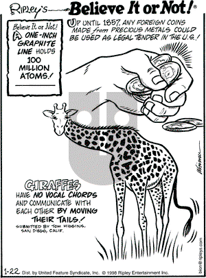 Ripley's Believe It or Not on Thursday January 22, 1998 Comic Strip
