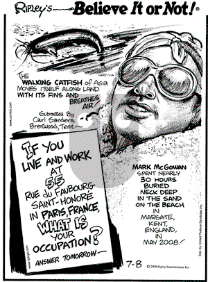 Ripley's Believe It or Not on Tuesday July 8, 2008 Comic Strip