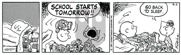 Peanuts on Monday September 2, 1991 Comic Strip