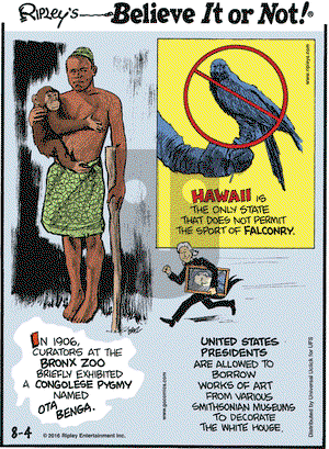 Ripley's Believe It or Not on Thursday August 4, 2016 Comic Strip