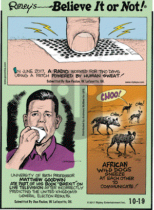 Ripley's Believe It or Not on Thursday October 19, 2017 Comic Strip