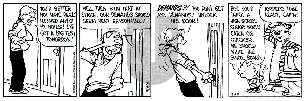 Calvin and Hobbes - Tuesday February 14, 1989 Comic Strip