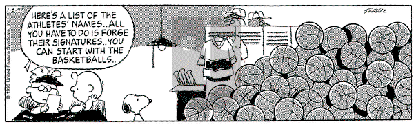 Peanuts on Monday January 6, 1997 Comic Strip