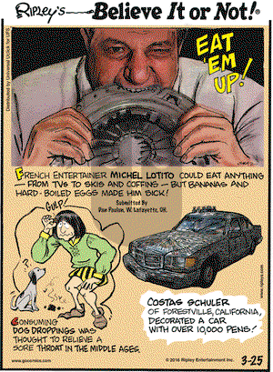 Ripley's Believe It or Not on Friday March 25, 2016 Comic Strip