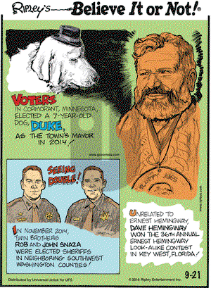 Ripley's Believe It or Not on Wednesday September 21, 2016 Comic Strip