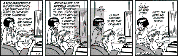 Doonesbury on Thursday April 3, 1986 Comic Strip
