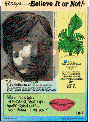 Ripley's Believe It or Not on Wednesday October 3, 2018 Comic Strip