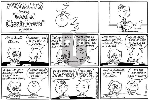 Peanuts on Sunday December 5, 1976 Comic Strip