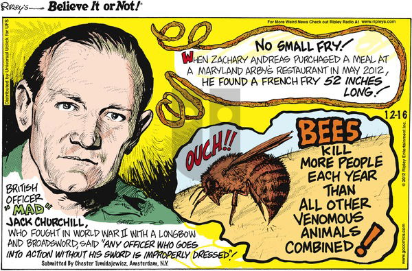 Ripley's Believe It or Not on Sunday December 16, 2012 Comic Strip