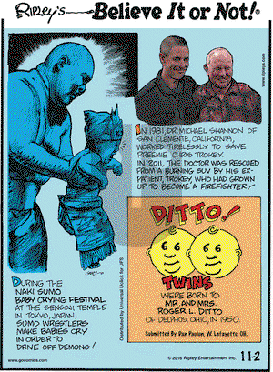 Ripley's Believe It or Not on Wednesday November 2, 2016 Comic Strip