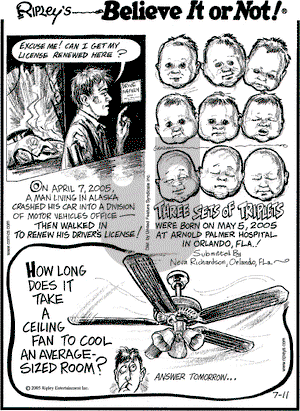 Ripley's Believe It or Not on Monday July 11, 2005 Comic Strip