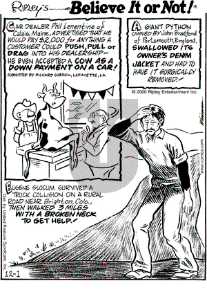 Ripley's Believe It or Not on Friday December 1, 2000 Comic Strip