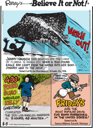 Ripley's Believe It or Not on Wednesday August 3, 2011 Comic Strip