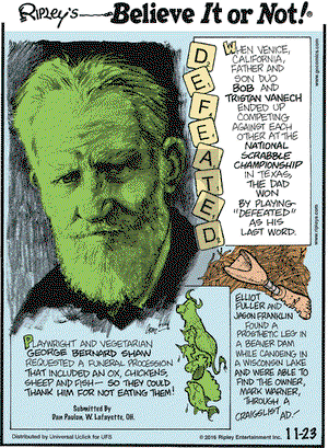 Ripley's Believe It or Not on Wednesday November 23, 2016 Comic Strip