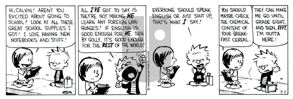 Calvin and Hobbes on Tuesday September 5, 1989 Comic Strip
