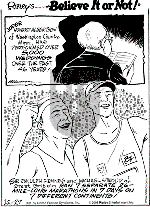 Ripley's Believe It or Not on Saturday December 27, 2003 Comic Strip