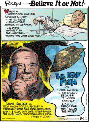 Ripley's Believe It or Not on Wednesday September 11, 2013 Comic Strip