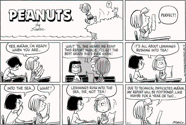 Peanuts - Sunday November 1, 1987 Comic Strip