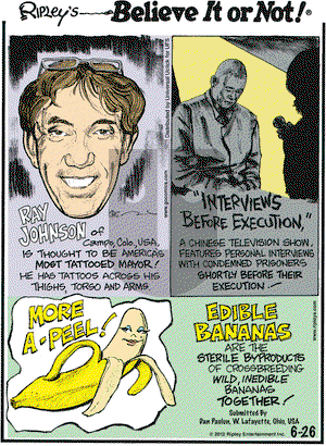 Ripley's Believe It or Not on Tuesday June 26, 2012 Comic Strip