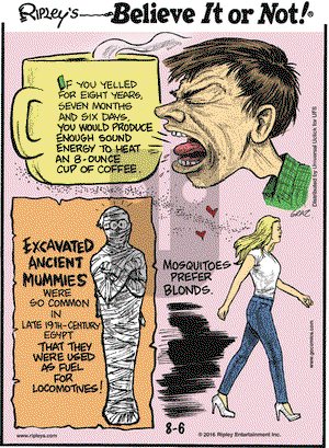Ripley's Believe It or Not on Saturday August 6, 2016 Comic Strip