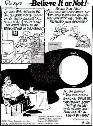 Ripley's Believe It or Not on Friday August 20, 1999 Comic Strip
