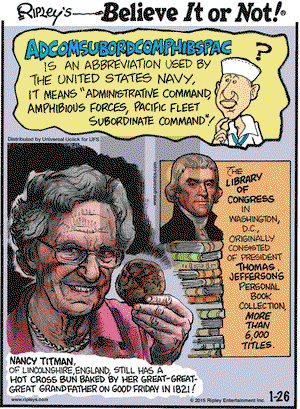 Ripley's Believe It or Not on Monday January 26, 2015 Comic Strip