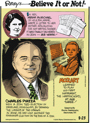 Ripley's Believe It or Not on Friday September 23, 2016 Comic Strip