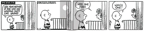 Peanuts on Thursday June 12, 1975 Comic Strip