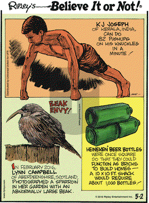 Ripley's Believe It or Not on Monday May 2, 2016 Comic Strip