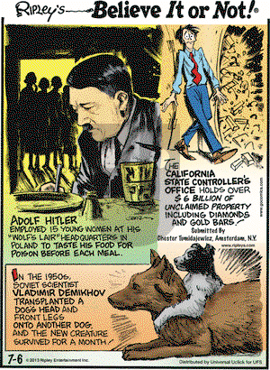 Ripley's Believe It or Not on Saturday July 6, 2013 Comic Strip