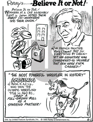 Ripley's Believe It or Not on Thursday August 1, 1996 Comic Strip