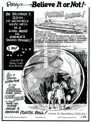 Ripley's Believe It or Not on Monday January 22, 2007 Comic Strip