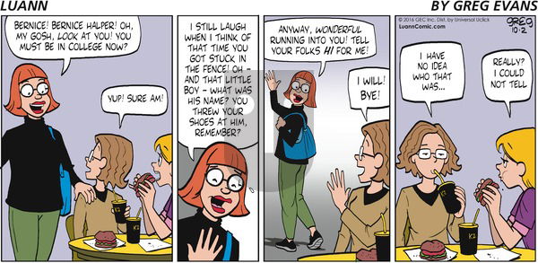 Luann on Sunday October 2, 2016 Comic Strip