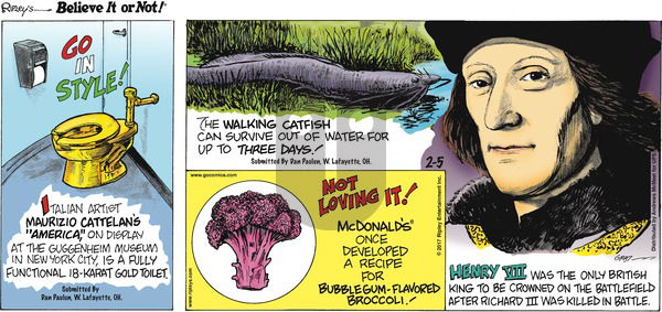 Ripley's Believe It or Not on Sunday February 5, 2017 Comic Strip