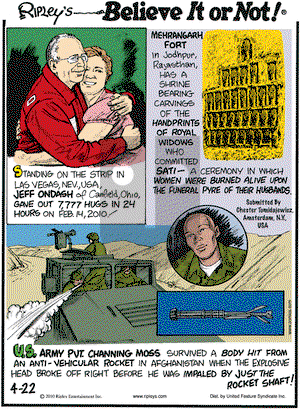 Ripley's Believe It or Not on Thursday April 22, 2010 Comic Strip