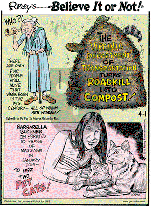 Ripley's Believe It or Not on Wednesday April 1, 2015 Comic Strip