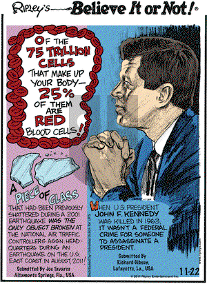 Ripley's Believe It or Not on Tuesday November 22, 2011 Comic Strip