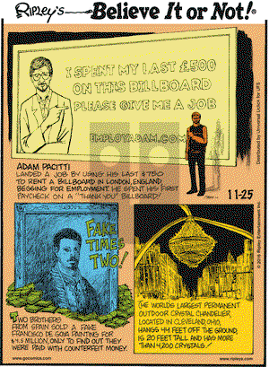 Ripley's Believe It or Not on Friday November 25, 2016 Comic Strip