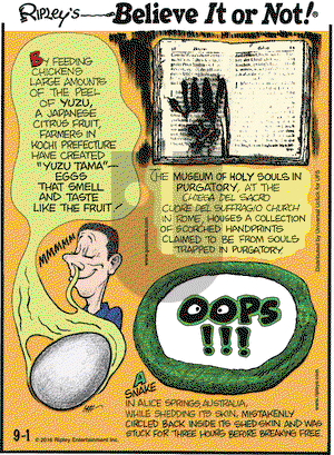Ripley's Believe It or Not on Thursday September 1, 2016 Comic Strip