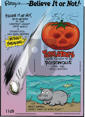 Ripley's Believe It or Not on Tuesday November 29, 2016 Comic Strip