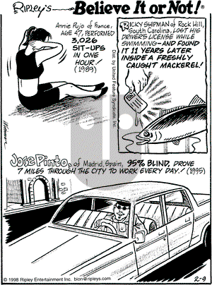 Ripley's Believe It or Not on Monday February 9, 1998 Comic Strip